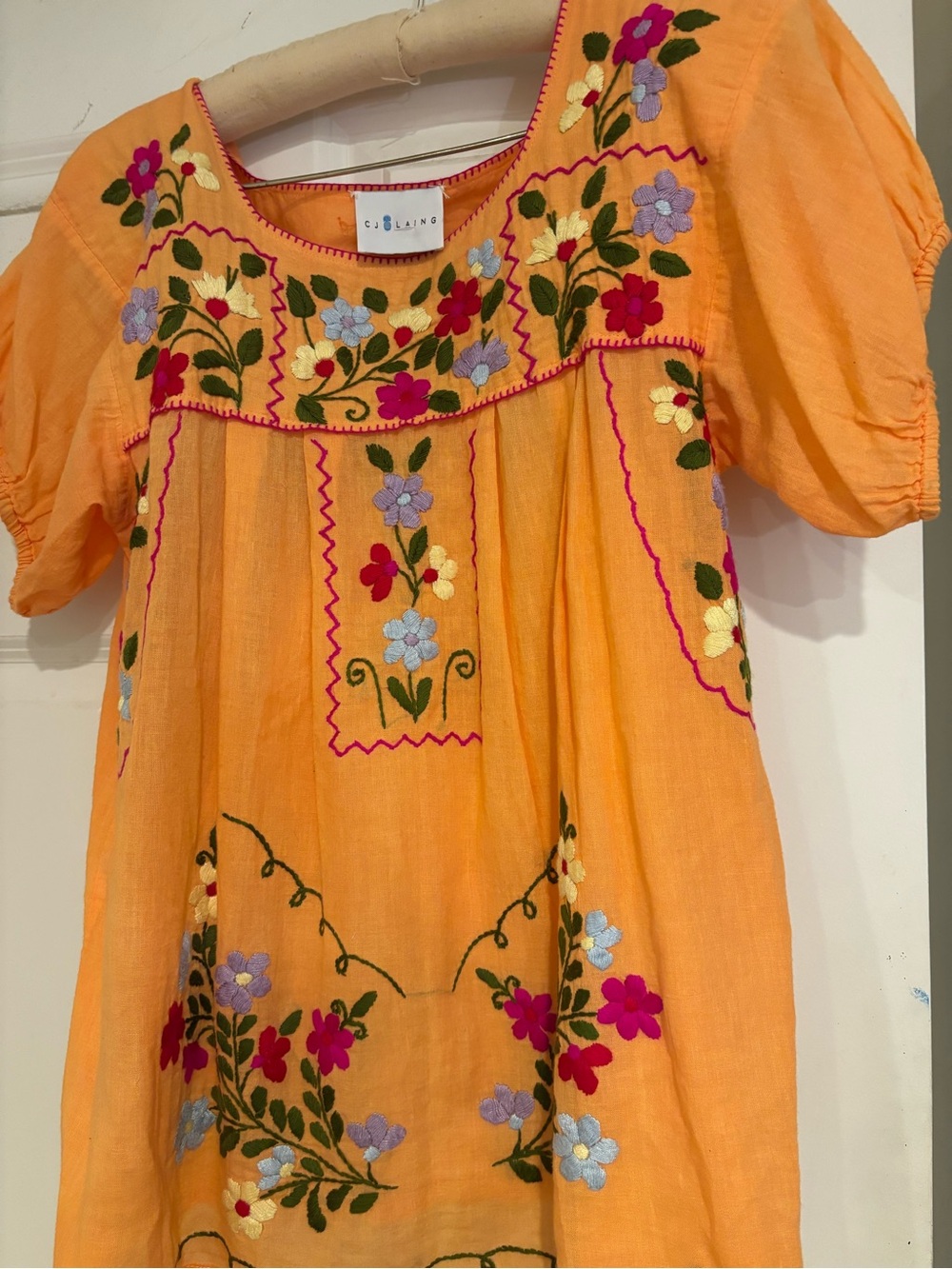 Women’s CJ LAING Orange Embroidered Mexican Oaxaca Style Top